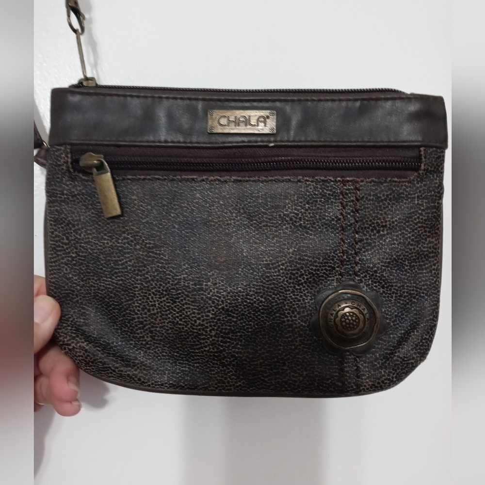 Chala Chocolate brown Faux Reptile zipper wristlet with Pockets 8.5" x 6.5"